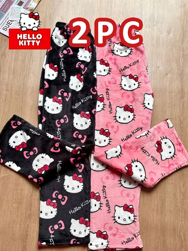 Dameforede flannelpyjamasbukser til vinter, maskinvaskbare, uden pilling eller deformation, elastisk vidde ben design for at forlænge benene, Black+Light pink L