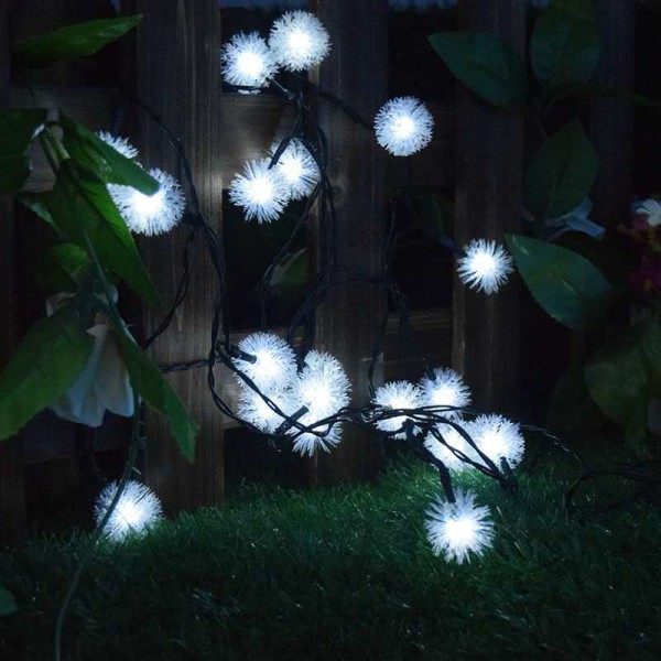 16,5 ft Solenergi 30 LED Furry Snowball String Lights Dandelio White