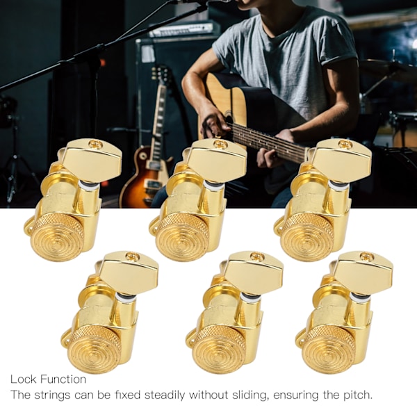 6 st Locking Guitar String Tuning Peg Metalliska Förseglade Stämhuvud Nyckelsats för Elektrisk NHXF (6 Vänster Peg Set)