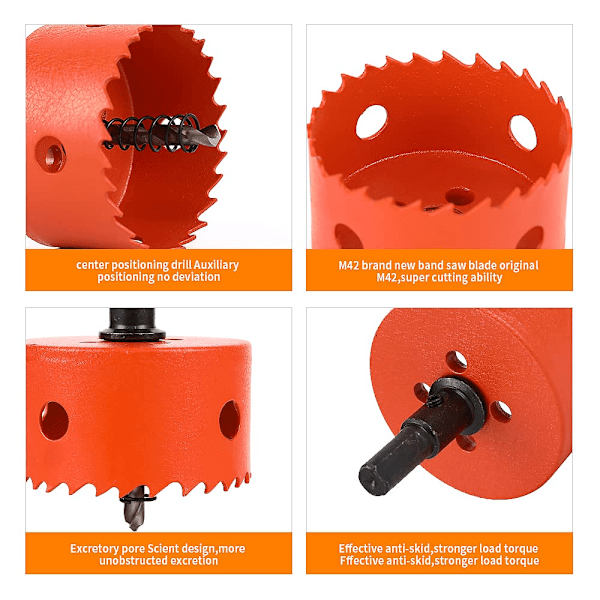 5-45/64''(145mm) Bi-Metall Hullsag, HSS Høyhastighetsstål Hullsag, med 1 Skaft og 1 Bor, for Gipsplater, Tre, Plast og Metaller