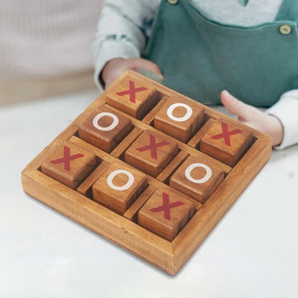 2x Tic Tac Toe Soffbord i trä Familjespel för vardagsrum Rustikt bord