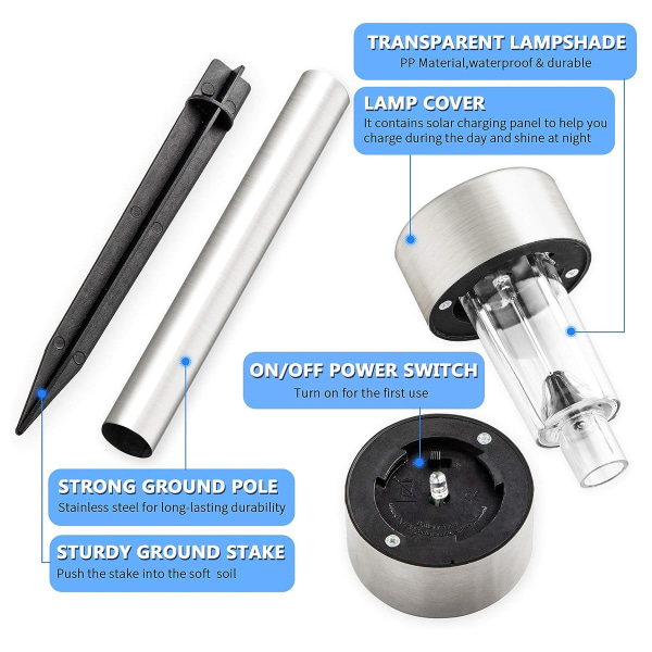 12 stk. solcelle-stisystemer i rustfrit stål, IP44 vandtætte, automatisk tænd/sluk udendørs LED-solcellelamper til landskaber