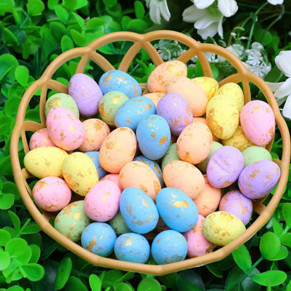Vårfestdekoration: DIY-pysselägg med gyllene prickar för kreativ påskkorgsfyllning, festfavörägg i livfulla färger (50 st)