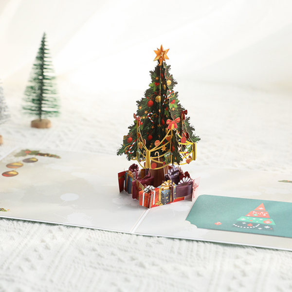 Christmas Tree Pop Up Julkort, 3D Popup Gratulationskort för