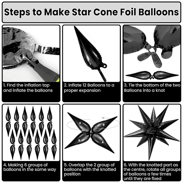 Stjerne folie balloner metallisk - 20x60cm, 50 stk, pig ballon