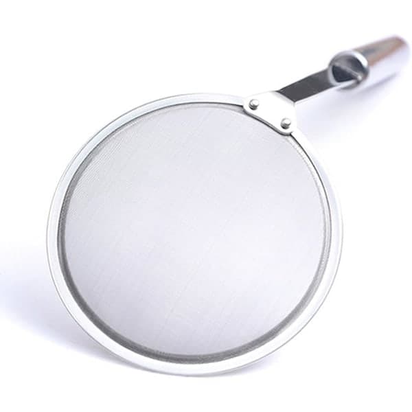 Essential Kitchen Tool: Fine Mesh Stainless Steel Skimmer, Long Handle for Safe and Efficient Fat Skimming