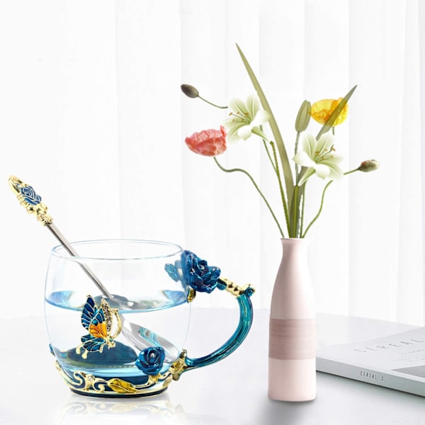 330 ml emalj tekopp glas kaffekopp Handgjord Rose tekopp Vale Blue-short