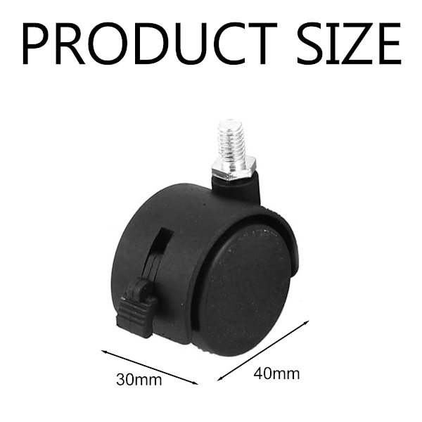 Drejelige nylonhjul med bremse 40 mm M8 4-pak (sort)