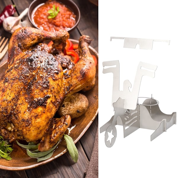 Motorcykel Ölburkskyckling Rostare, Grillställ i Rostfritt Stål, Portabelt Kycklingställ, Perfekt för Matlagningsäventyr Utomhus