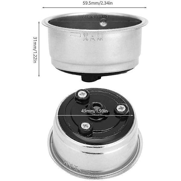 51 mm 1-koppars filterkorg, rostfritt stål, trycksatt kaffe