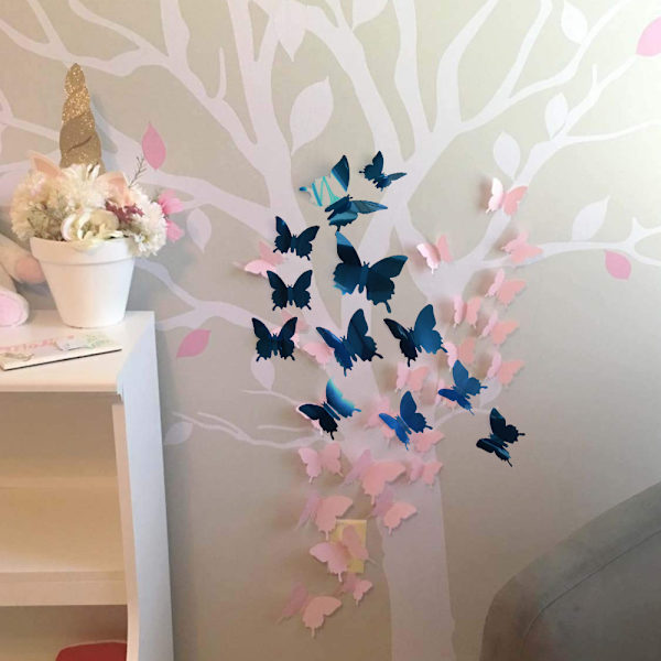 48 kappaletta DIY peiliperhonen yhdistelmä 3D perhonen seinätarra seinätaidekoriste