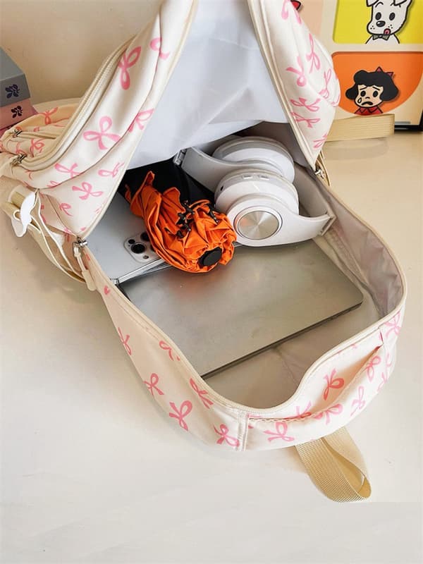Girls' Printed Backpack - Student Backpack - Cute Three-Piece Bow Backpack - Suitable for Travel, School, and Commuting blue