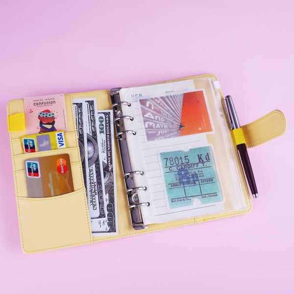 A6 PU Läder Notebook Pärm Återfyllbar 6 Ring Pärm för A6 Yellow