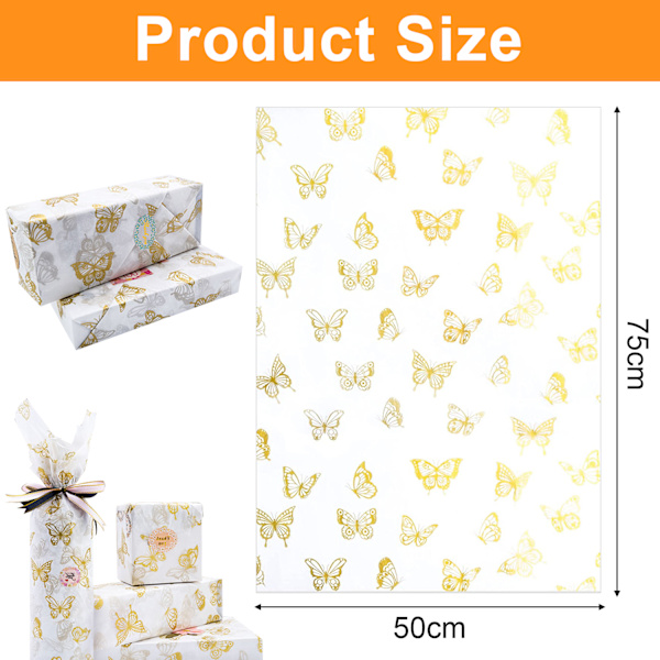 25 st gyllene fjärilspapper, presentpapper i bulk, presentpapper för födelsedagar, fester och bröllop, shower DIY-hantverk