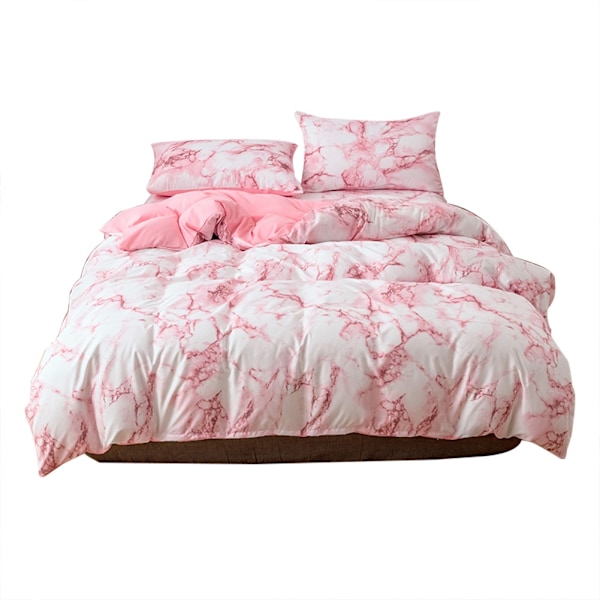 3-delars set Marmorerat Polyester Sängkläder Täcke med Kuddfodral AU-Dubbel Storlek (Rosa)