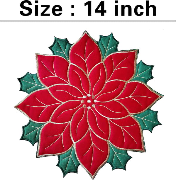 Brikker, juledekorasjon, rødt og grønt broderi, 4 stk