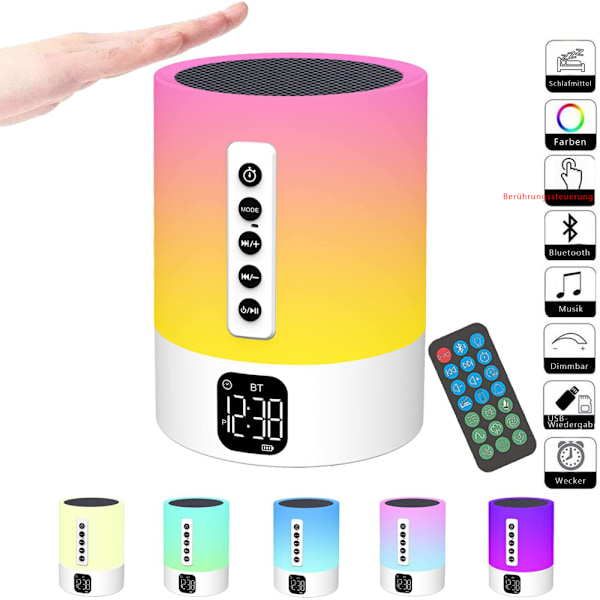 Bluetooth-högtalare med ljus väckarklocka med lätt touch dimbar