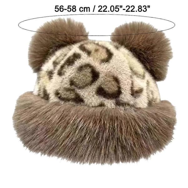 Leopardmønstret mongolsk hat med bjørneører, vintervarm, polyester, letvægts, vindtæt, stilfuldt vinterlook style5 One size