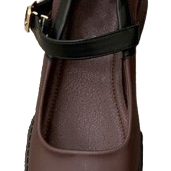 Kvinnor Spänne Platåskor Stängd Fyrkantig Tå Elegant Ergonomisk Ankelrem Pumps Skor Brun 38