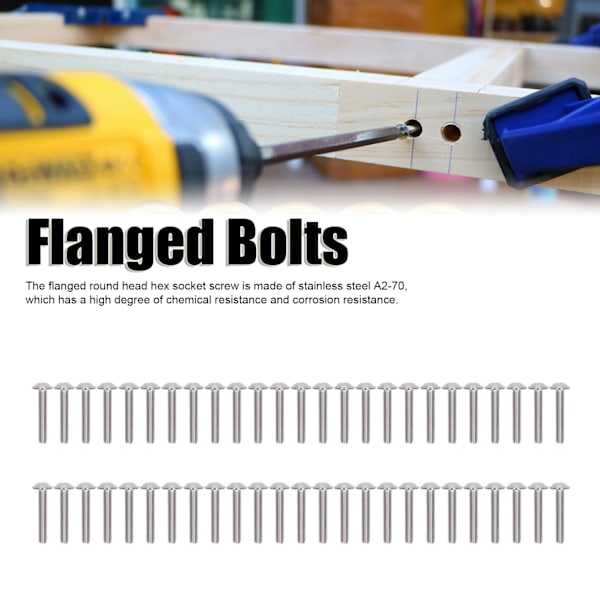 50 stk Flensknapper Skruer A2‑70 Rustfritt Stål Knapphoder Sokkelhetter Bolter KitM6x35mm