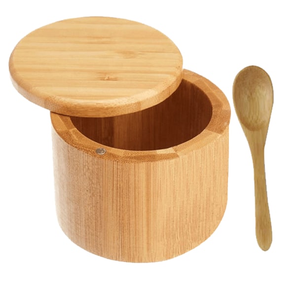 Premium Bamboo Salt Container, Salt Cellar with Magnetic Swivel