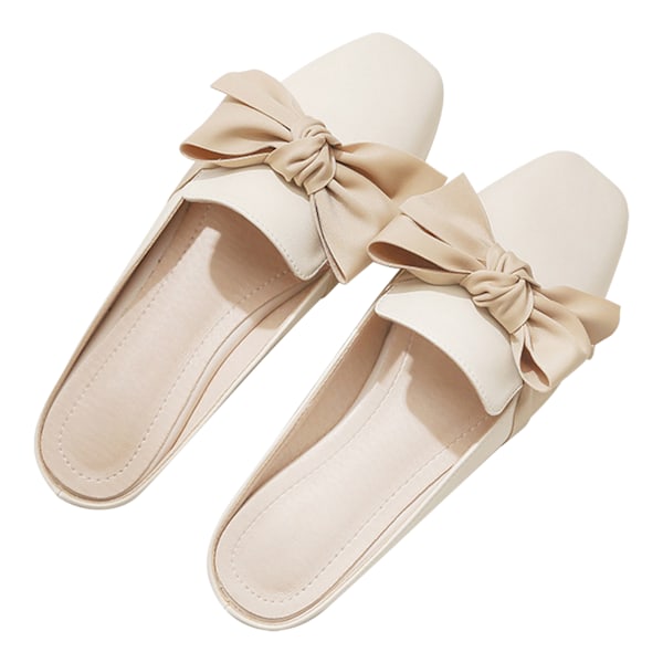 Dam Backless Ballerinas Rosett Elegant Gummi PU Mocka Andningsbart Foder Backless Skor för Vardag Vår Sommar Typ 1 38