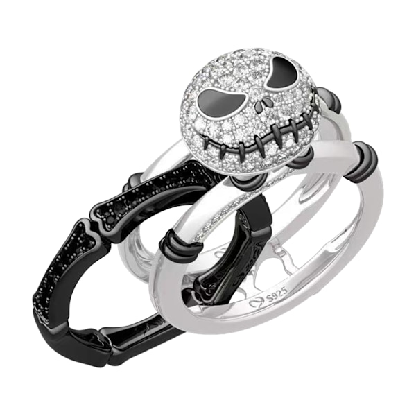 Skjelett søt jule ring, Halloween ring, jule natt skrekk ring, rhinestone finger ring 2-i-1 skjelett ring