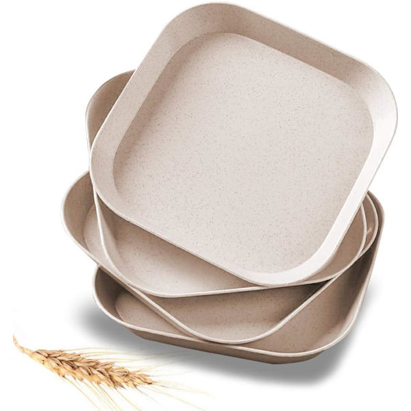 4 x 15 cm firkantede hvedehalmplates, ubrydelige og