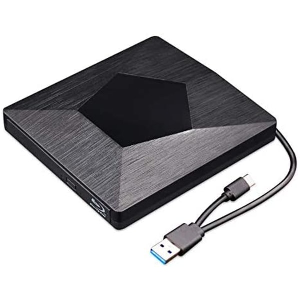Ulkoinen Blu Ray 3D -asemalukija, Ultra Slim USB 3.0 ja Type-C Blu Ray optinen CD-DVD-asema Mac OS:lle, Windows Xp/7/8/10, kannettava tietokone (musta)
