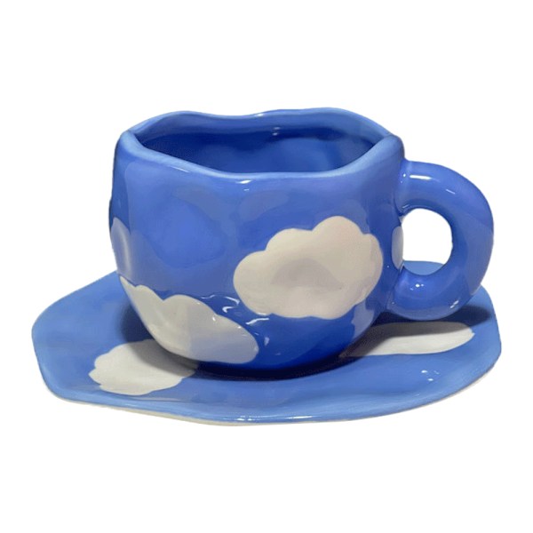 250ml Ceramic Coffee Mug with Saucer Set, Cute Creative Cup Unique Irregular Design for Office and Home