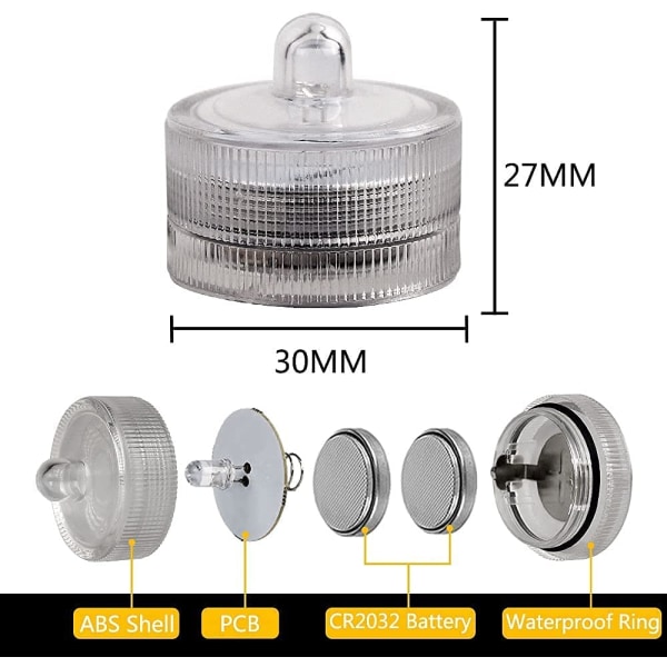 24-pakke vanntette runde mini LED-tealights undervannslys fo