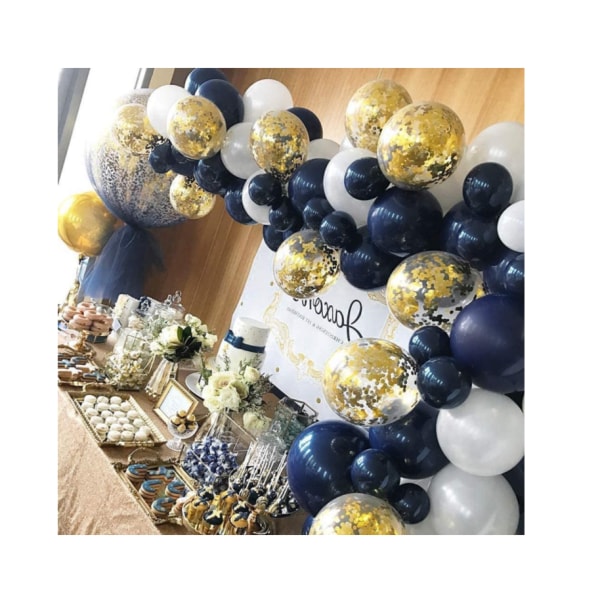 Kongeblå Chrome Guld Balloner–50 Stykker Latex Balloner Hvide