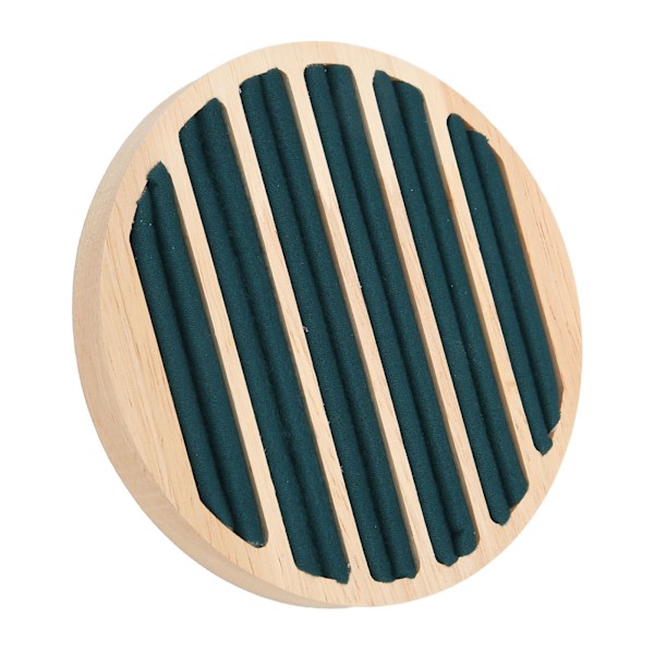Træ 6 Slots Rund Form Ring Ørering Opbevaringsbakke Grøn Flannel Display Smykkeholder
