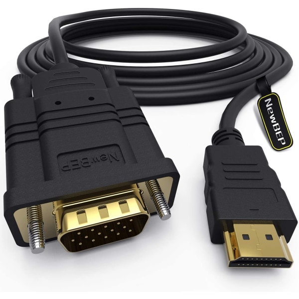 HDMI til VGA adapterkabel, NewBEP aktiv videokonverterkabel 1,8 m/1080p HDMI eller VGA han guldbelagt