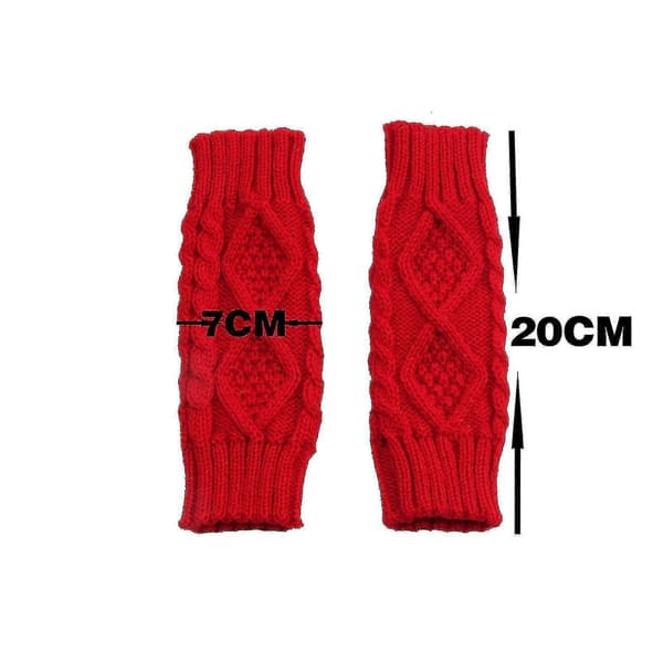 Dam Vinter Stickade Handskar Handled Arm Hand Fingerlösa Vantar Red A