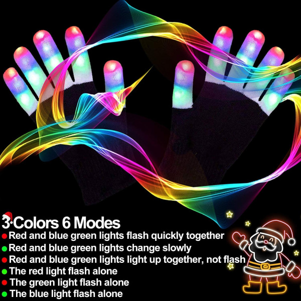 3 par LED-handskar för barn Tonåringar Män Damer, Neon Light Up Rave