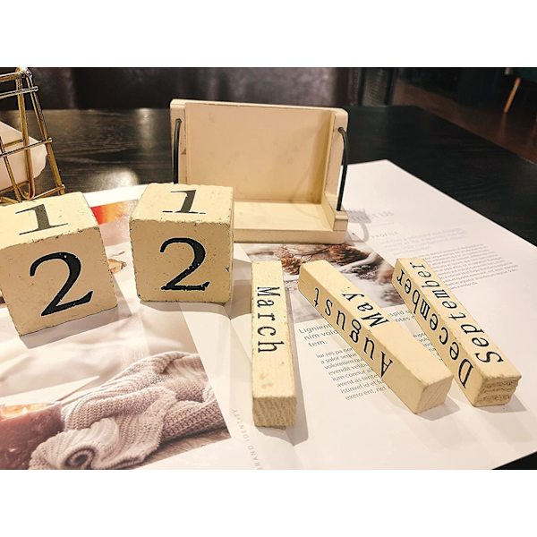 Träblockskalender Vintage Perpetual Blocks med månad och datum