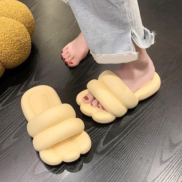 Tjocksulad PVC Toffel Halksäker Öppen Tå Enfärgad Resilient PVC Toffel för Sommar Par Gul 36-37