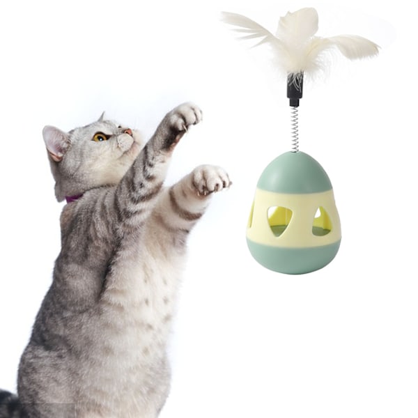 Kattgodis Dispenser Leksak med Fjäder Interaktiv Förhindra Tippning Katt Långsam Matare Pusselboll Gul Grön