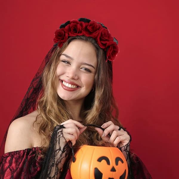 Falsk Rose Sort Hårbåndsslør til Dekoration Halloween