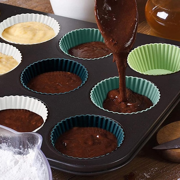 Silikon muffinsformer, gjenbrukbare non-stick, originale Rainbow vibrerende silikon cupcake liners