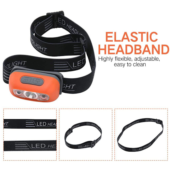 1 stk. Oppladbar hodelykt, LED-hodelykt, hodelykter for