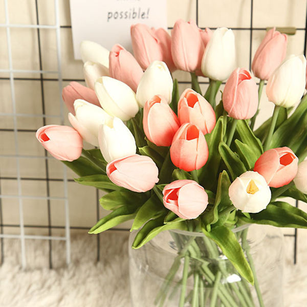 PU Kunstige Tulipaner Ekte Touch Kunstige Blomsteroppsats