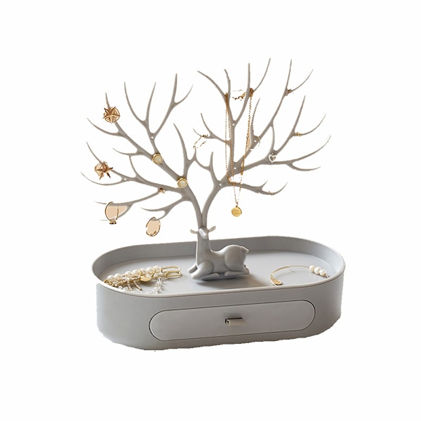 Fawn Jewellery Stand Tree Display - Grau mit Schublade