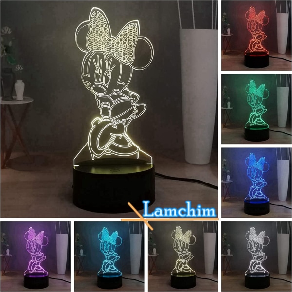 Belle veiilleuse LED Mickey Minnie Mouse, telefonkommando USB lampa