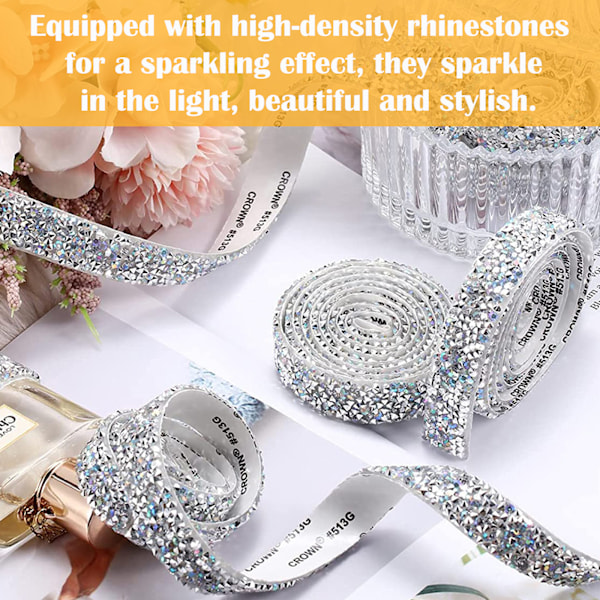 Selvklæbende Rhinestone-strimler, 2 ruller 2 meter krystal Rhinestone DIY Bling Crystal Rhinestones Dekoration Sticker til bil, mobiltelefon, dekoration