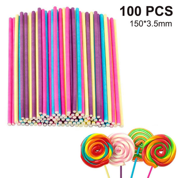 100 kpl Lollipop-tikkuja, Vaahtokarkkitikkuja, Elintarviketurvallinen Luova Monitoiminen Lollipop-imuritikkuja 150*3.5mm