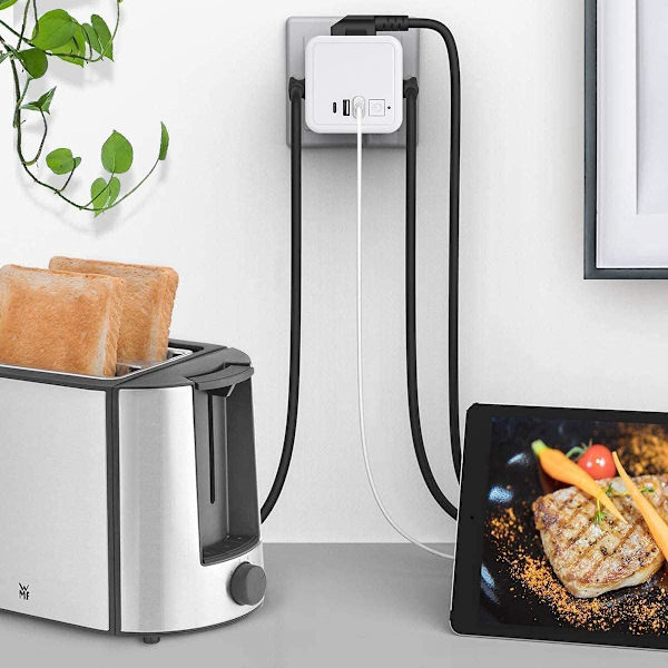 Monipuolinen USB-pistorasia, kuutio seinävirtapistoke 4 pistorasiaa 2 USB-liitännällä, 7 in 1 USB-virtapistoke pistorasia lohko kytkimellä, USB-seinäsähkövirta