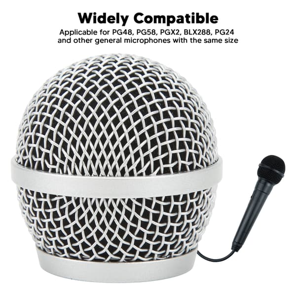 Mikrofon Grille Ballhode Rustfritt Stål Mikrofon Mesh Grill Mic Erstatningshode Deksel for PG58 BLX288