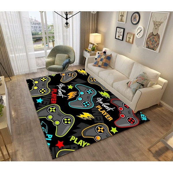 Spelkonsol Design Halkfri Matta för Vardagsrum, Livfulla 3D-Mönster Blekningsresistent Områdesmatta för Pojkar Tonåringar Sovrum 100x150cm, Vattenabsorption Fläck
